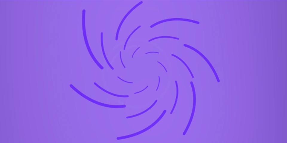 Digital artwork of purple a background with indigo lines that form a blue, loose spiralling lines.