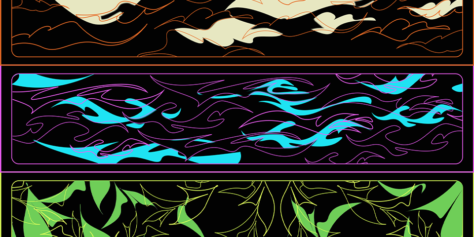 Digital art of random lines and leaves.